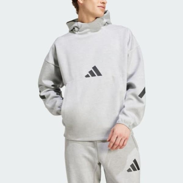 Adidas Z.N.E. Hoodie Logo Pattern Sports Loose Print Pullover Long Sleeve Sweatshirt Men Hoodies Gray White JE3070
