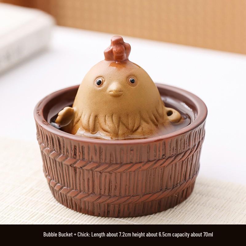 Zisha Zodiac Pig Tea Pet: Handmade Tea Tray Set with Cartoon Cute Fish Design