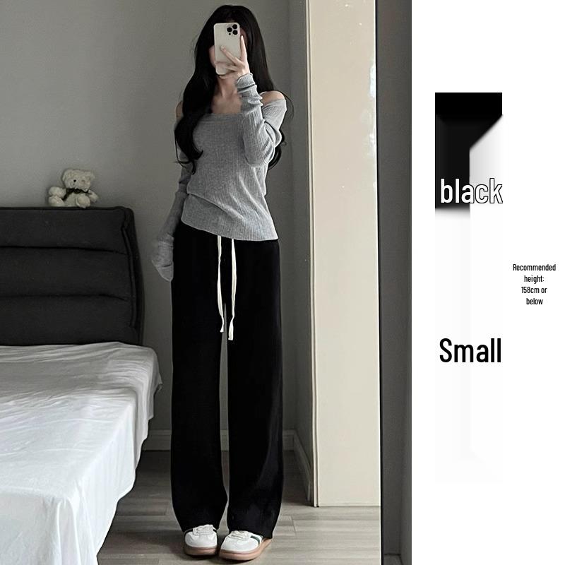 Women's High Waist 145cm Loose Wide-Leg Spring/Autumn Pants for Petite