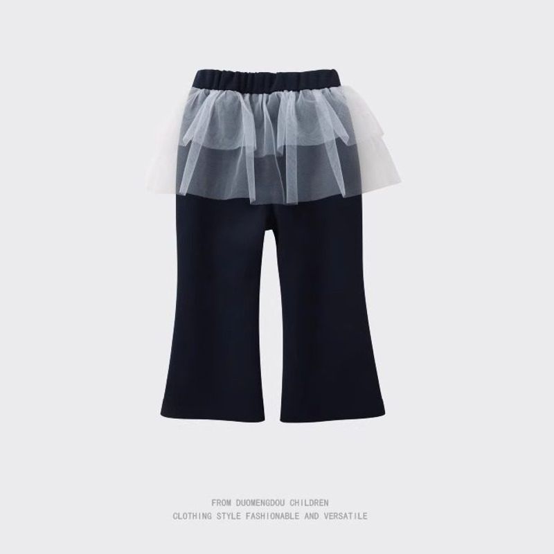 Spring and Autumn Girls' Flared Wide-Leg Pants, Korean Style Baby Girl Mesh Trendy Solid Color Thin Long Straight Casual Pants