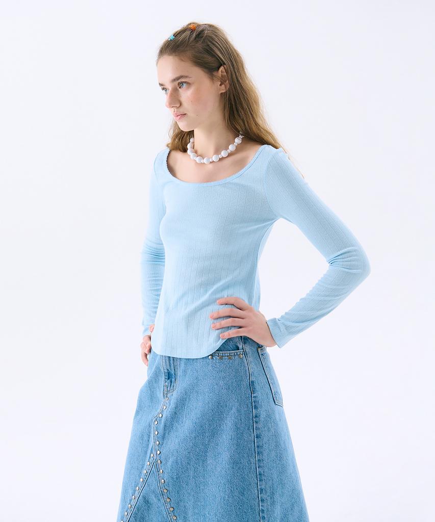 Jun Jun Space Scoop-Neck Eyelet T_Light Blue