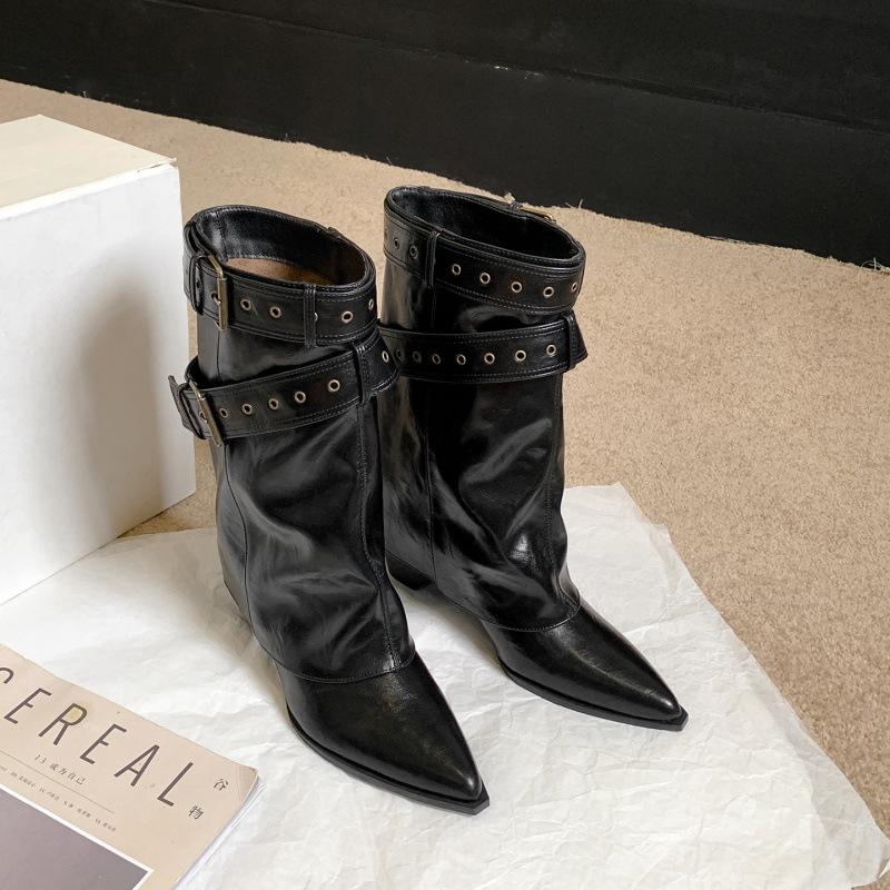 Spice Girls Belt Buckle Pants Boots Short Boots Women's Boots Early Autumn New Niche Design Short Boots Western Boots