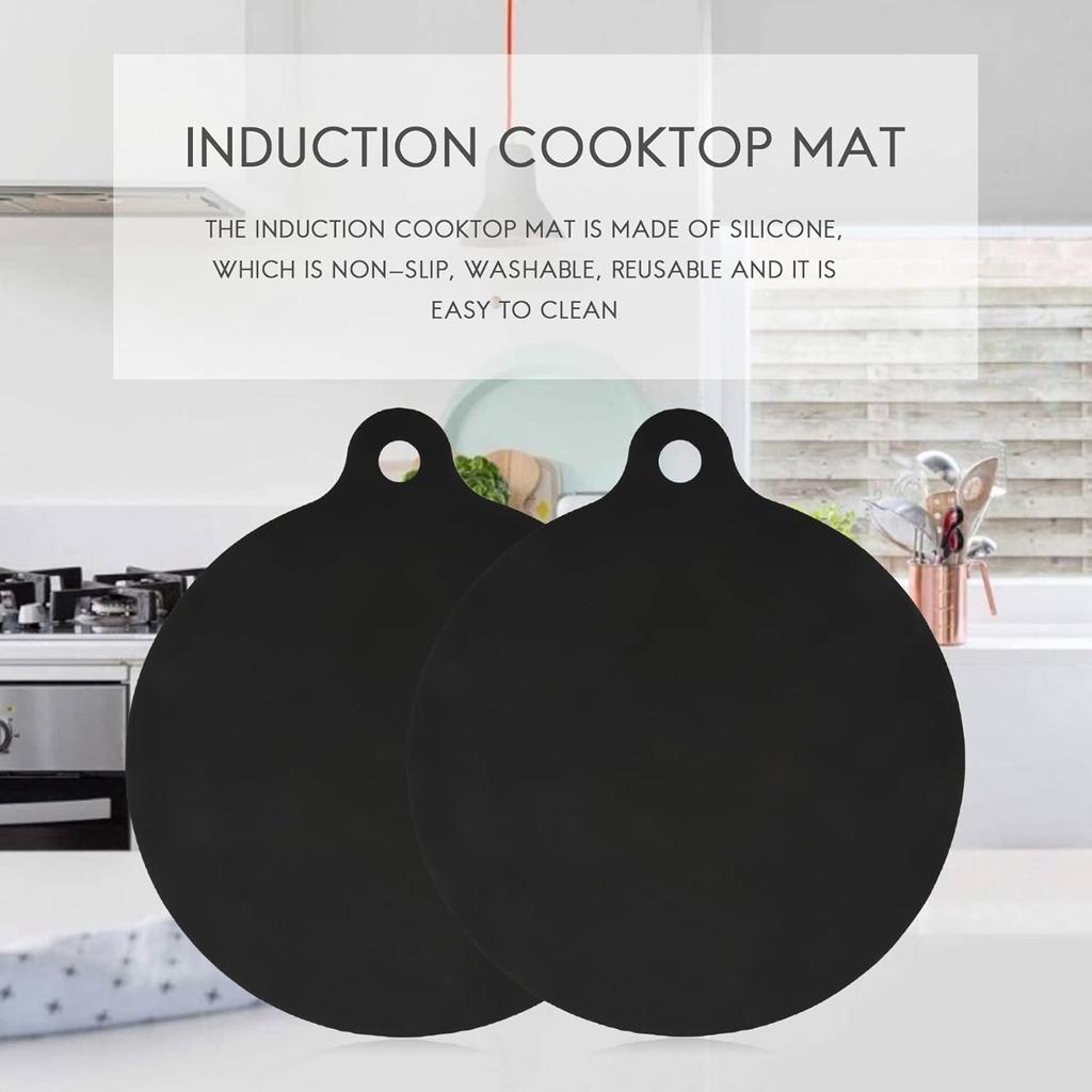 6 Pcs Induction Cooktop Mat Protector Nonslip Silicone Heat Insulation Pad Cook Top Cover Reusable Heat Insulated Mat, Black