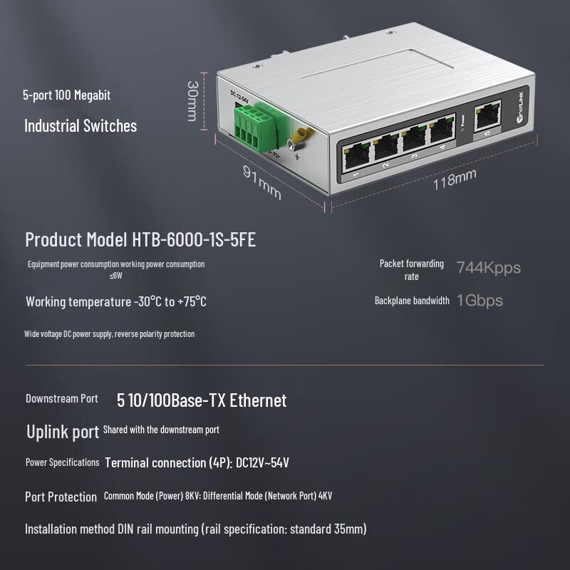 netLINK Industrial 5-Port 100Mbps DIN Rail Ethernet Switch