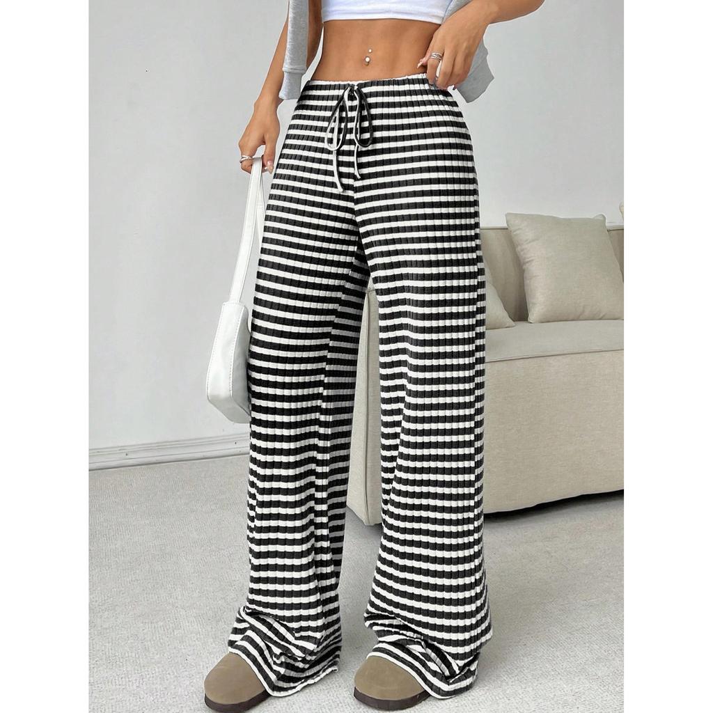 Autumn and Winter Women's New Casual Striped Solid Color Loose Wide Leg Straight Leg Pants