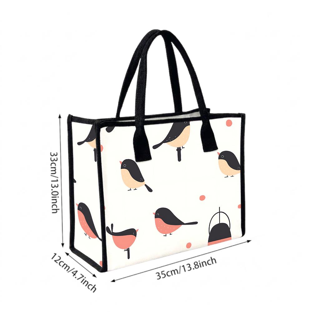 Cute Bird Printed Canvas Tote Bag Fashionable Casual Large Capacity Daily Shoulder Handbag for Women