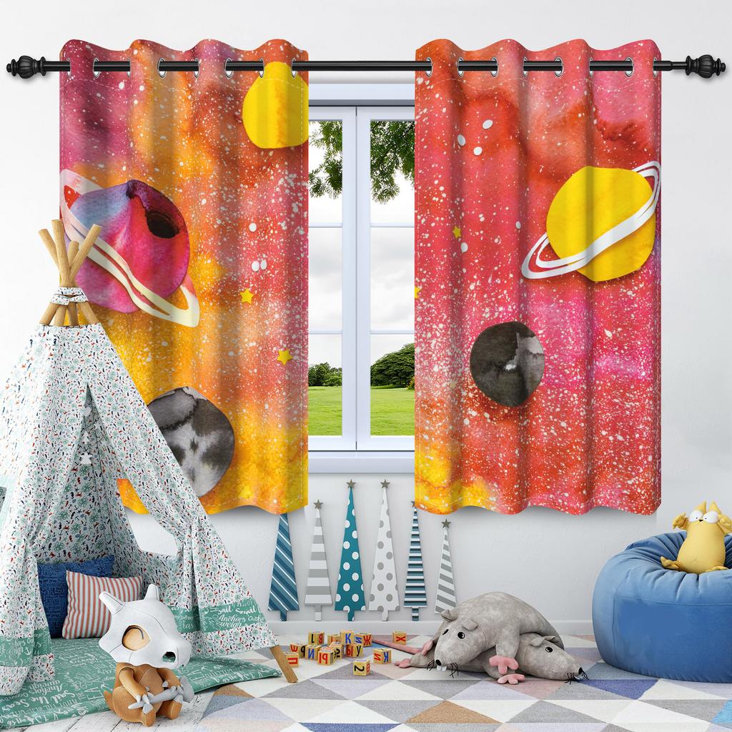 Cosmic Galaxy Planets Blackout Curtains Night Sky Stars Children Bedroom Window Decor Room Darkening Thermal Insulated Drapes