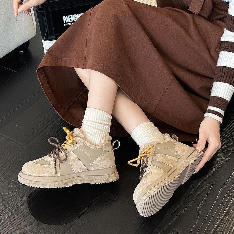 Winter New Sports and Leisure Board Shoes Women's Lamb Wool Forrest Gump Shoes Velvet Platform Training Shoes Warm Cotton Shoes