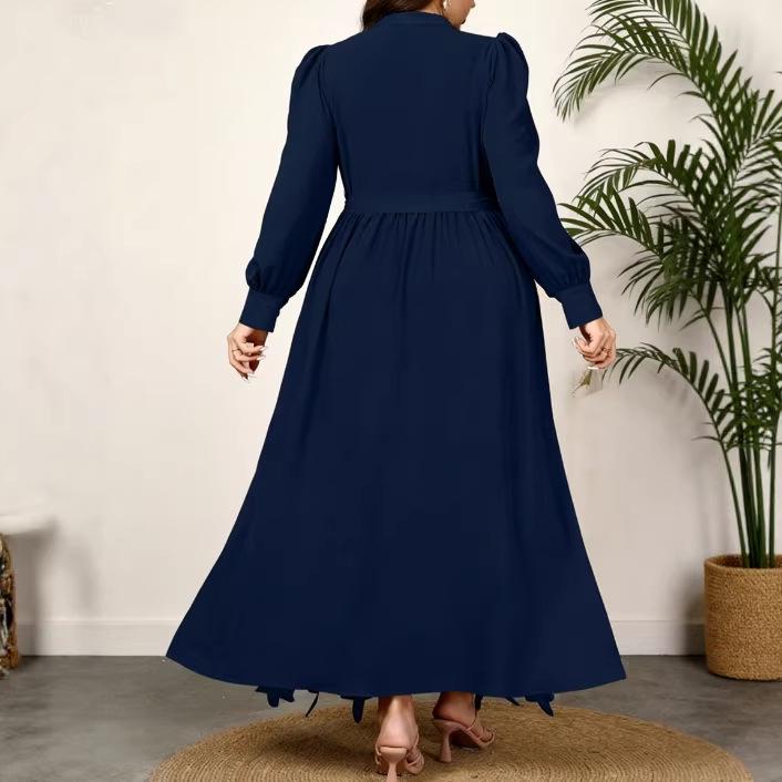 Middle East Muslim Long Dress with Lace Embroidery & Waist-Cinching Design - Elegant Prayer Wear XXXL темно-синий