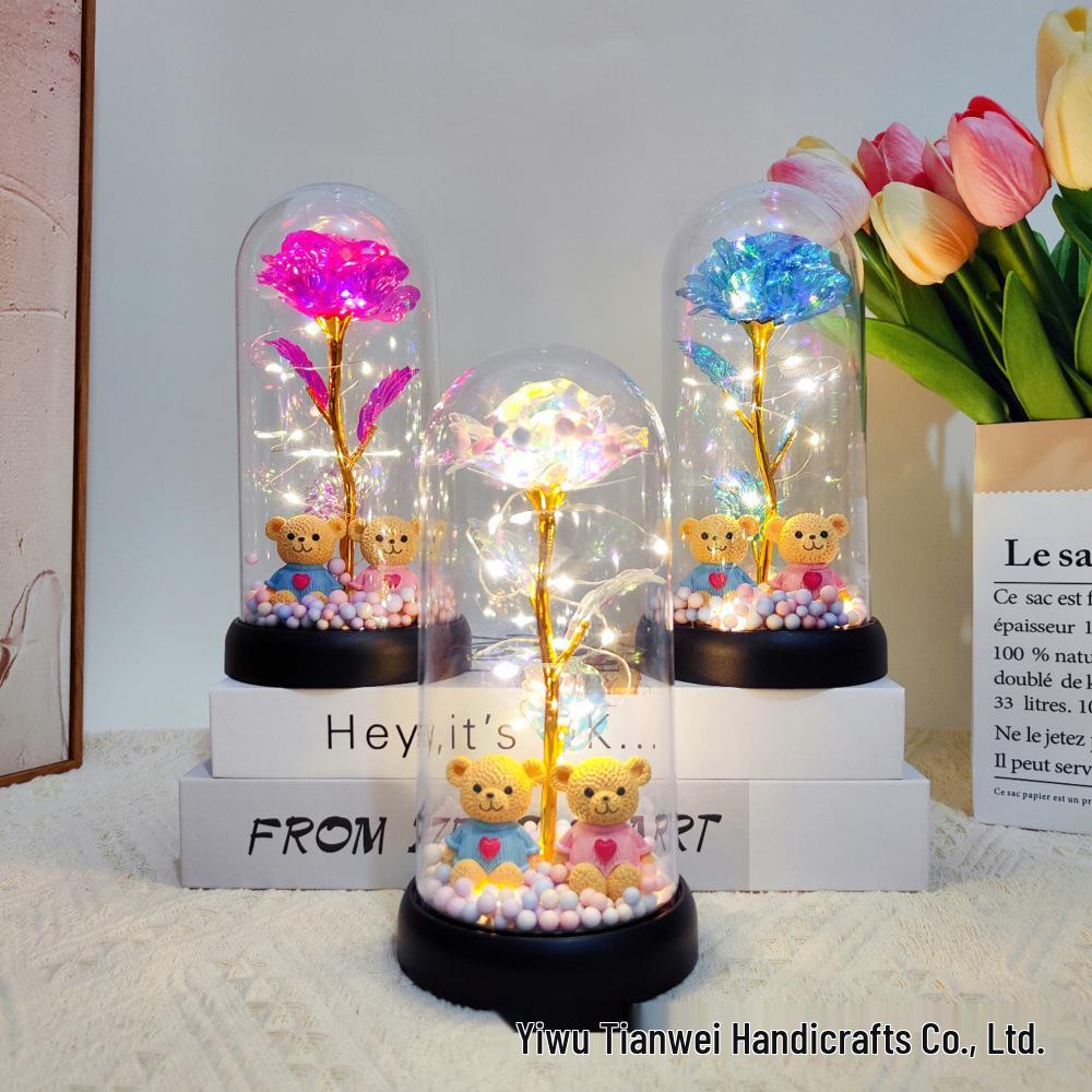 Valentine's Day Light-Up Preserved Rose Night Light with Acrylic Cover - Perfect Birthday Gift for Girls