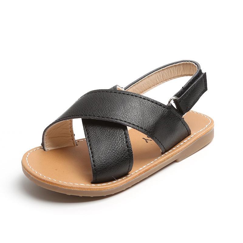 Kids Cross Strap Open Toe Velcro Sandals Summer Casual Beach Shoes For Boys Girls