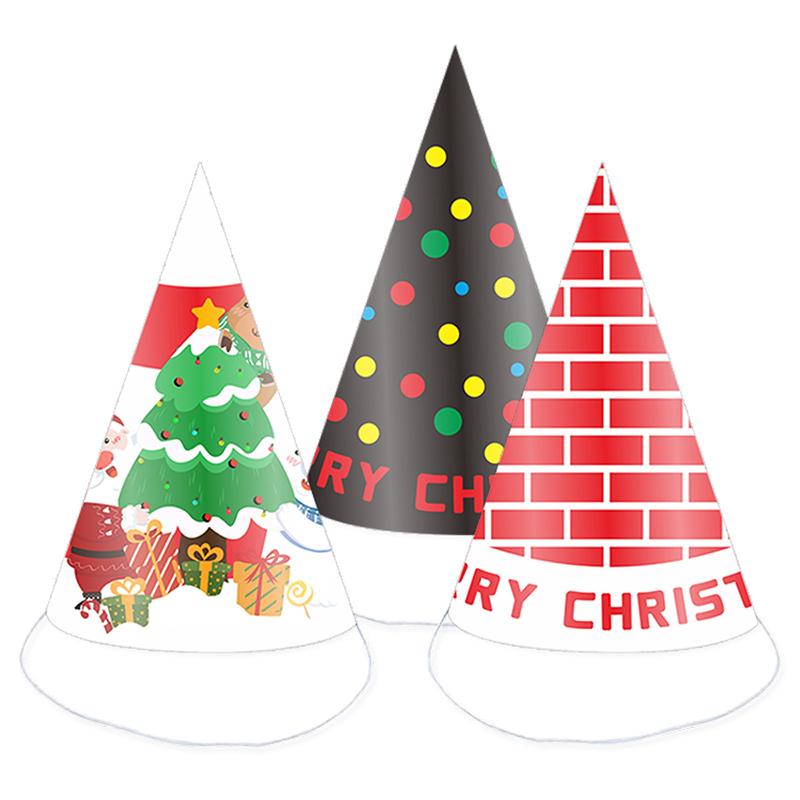 6Pcs Christmas Paper Hat Snownman Elk X-mas Festival Party Caps Foldable Castle Triangular Hats Christmas Party Supplies