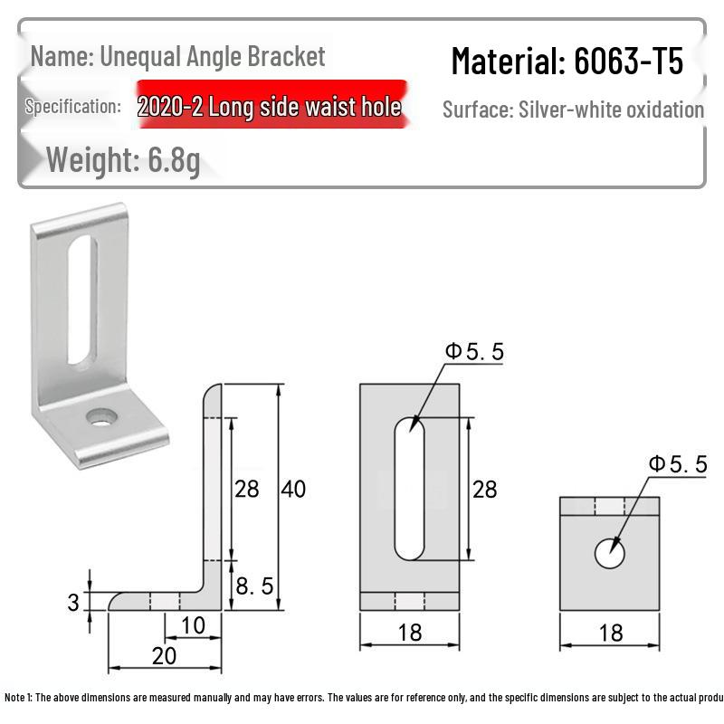 Adjustable 90-Degree Vertical Connector Bracket with Unequal Sides for Aluminum Profiles