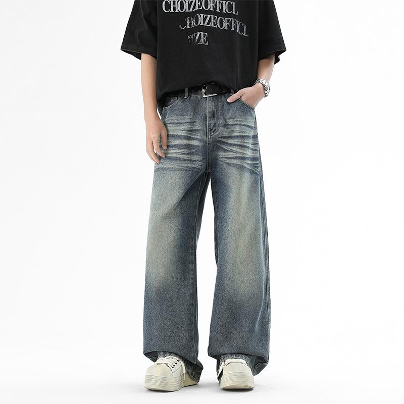 

Ретро-стирка синие джинсы мужские весна-лето новые свободные прямые широкие брюки повседневные универсальные спортивные брюки S