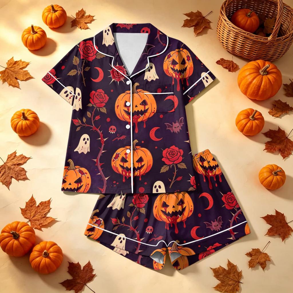 Women's Halloween Print Pajama Set Comfortable Casual Wear Two-Piece Sleepwear