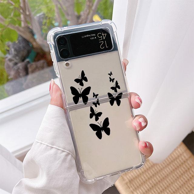 Flowers Heart Luxury Case For Samsung Galaxy Z Flip 3 4 5G Funda Z Flip3 Clear PC Hard Shockproof Back Phone Coque