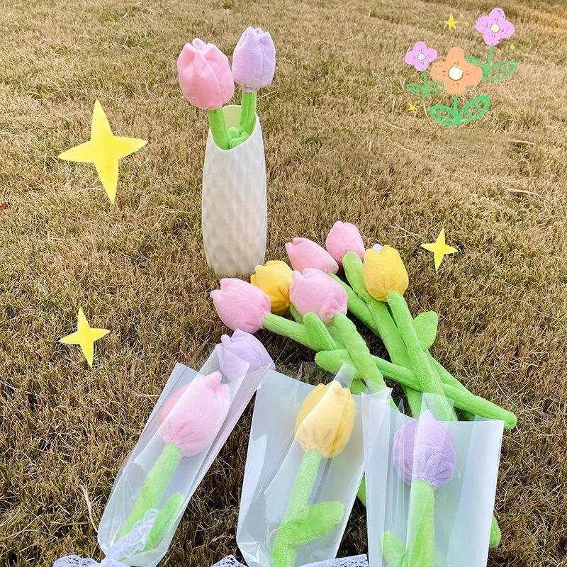 Tulip Flowers Plush Ornaments Electric Vehicle Rearview Mirror Decoration Tulip Ornaments Flexible DIY Decorative Accessories