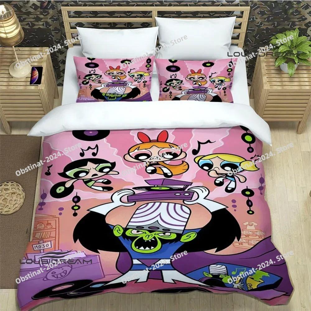 3D P-Powerpuff-Girls Cartoon Bedding Set Printed Bed Set Duvet Cover Sheet Pillowcase Bed Soft Quilt Cover Full Queen King Size