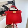 Women Fashion Woven Lock Buckle Small Square Shoulder Crossbody Handbag