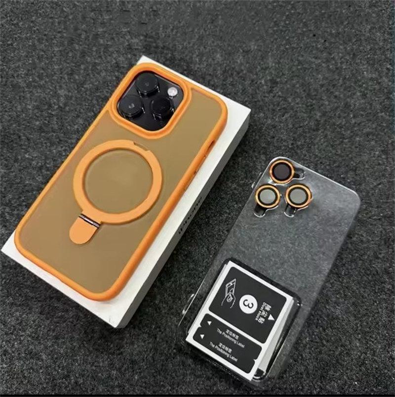 

Металлический чехол-подставка с кольцом и матовым магнитом для Magsafe IPhone 16 15 14 13 12 11 Pro Max Plus 15Pro i15 с защитой объектива Mac Safe Cover iPhone 16 Pro оранжевый