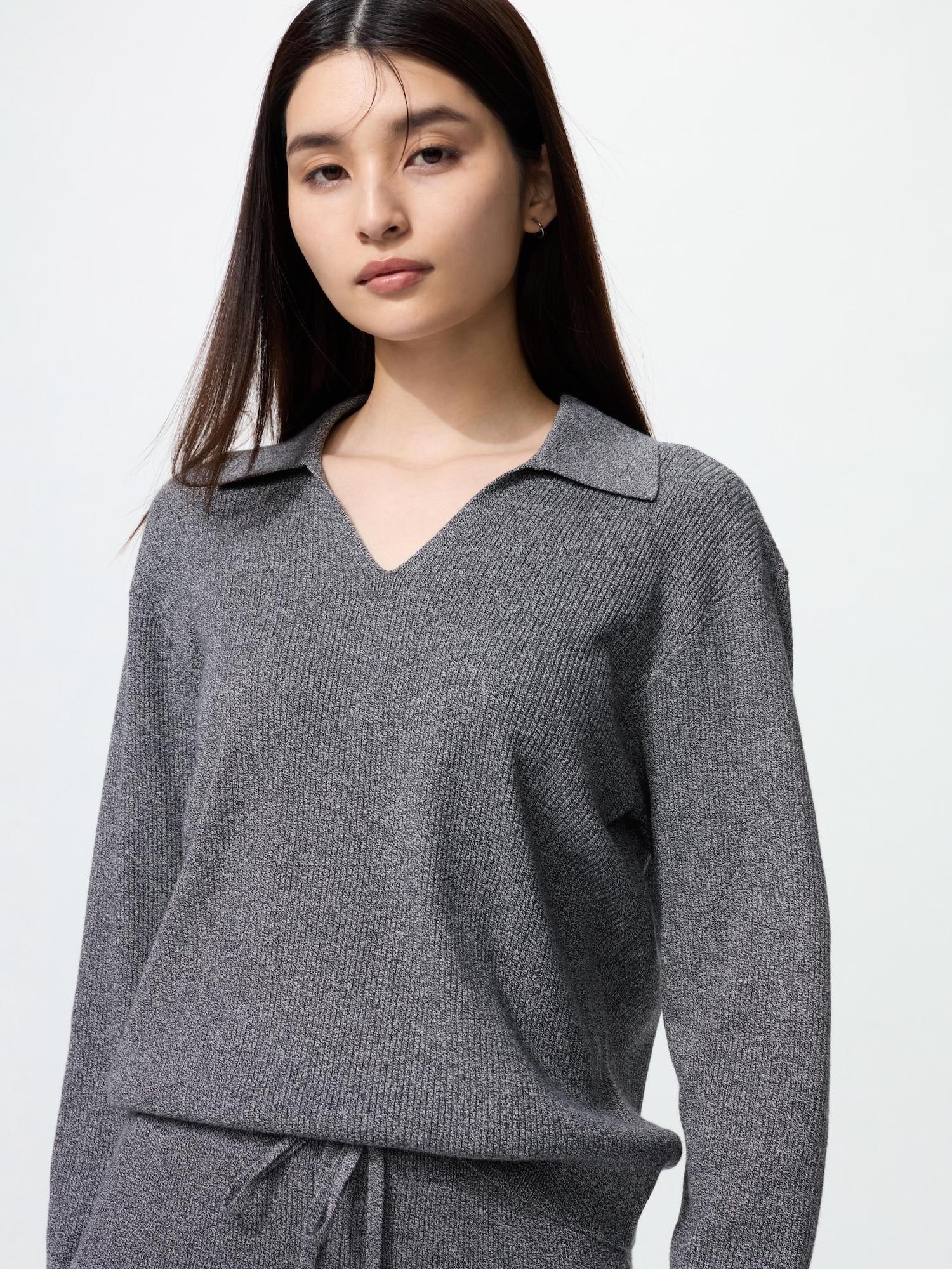

Uniqlo Washable Knit Trip Polo Sweater 08 DARK GRAY/WOMEN XL