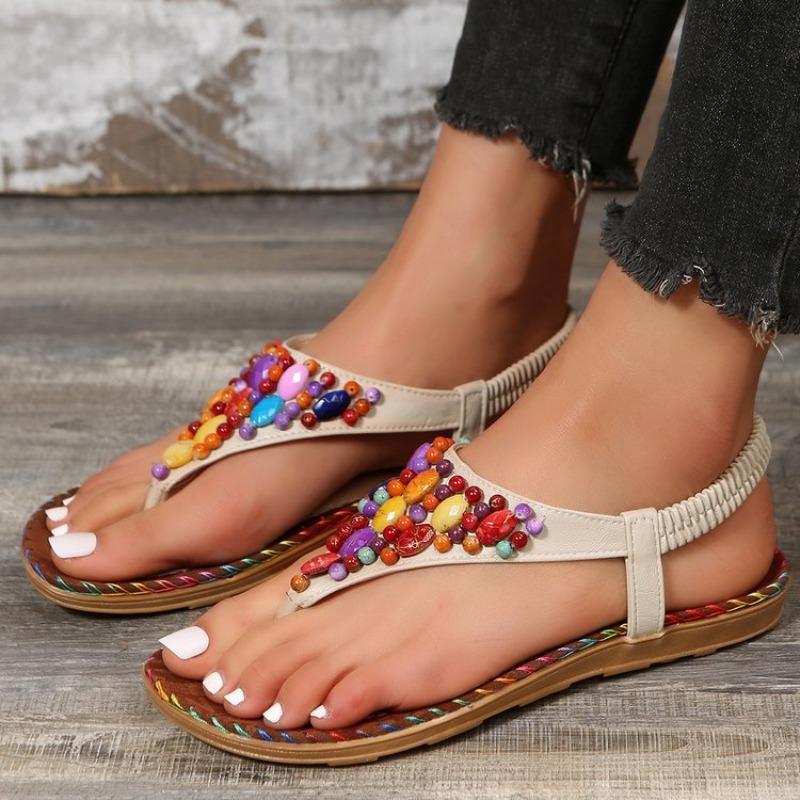Móda 36-43velká velikost Dámské římské sandály Etnický styl sandály Fad Outdoor Bohemian Beach S otevřenou špičkou Dámské žabky Sandalias Mujer