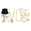 1980s Hip Hop and Punk Accessory Set with Chain Necklace Earrings Bracelets and Glasses for Men Women 1980s Theme Event