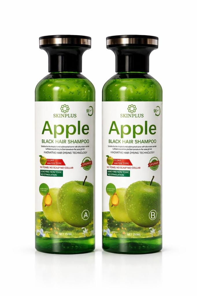 SKINPLUS Apple Clear Water Type Black Hair Shampoo - Ammonia Free Herbal Hair Color Solution with No Towel & No Collar Stain 250ML+250ML(bottle)