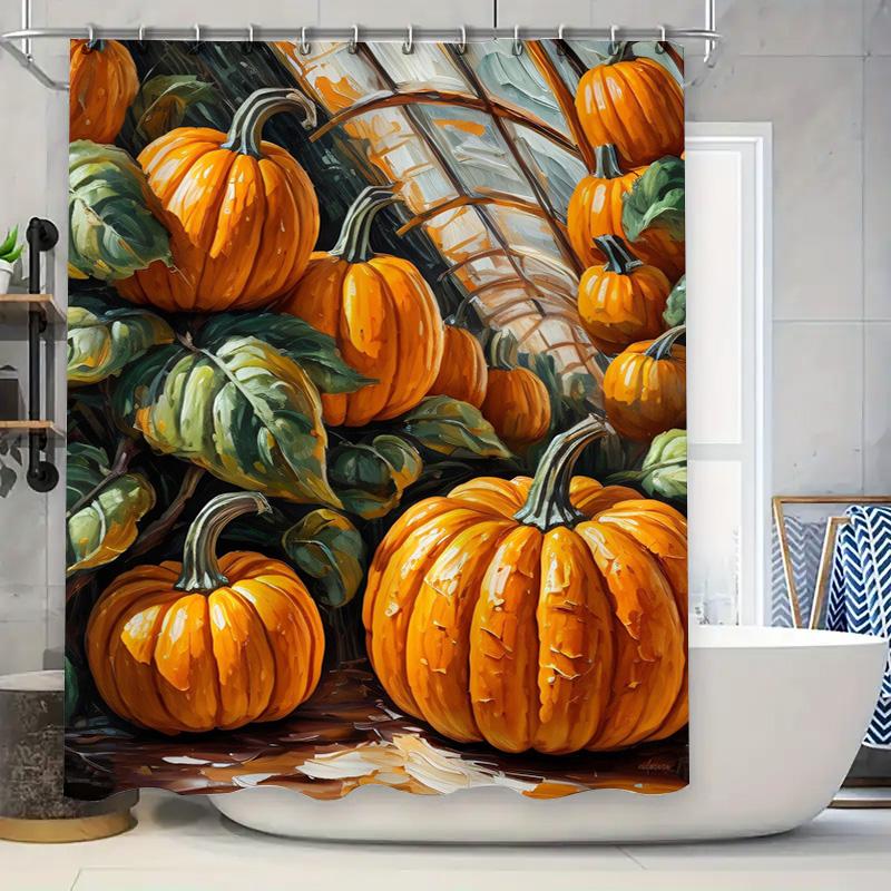Tuniu Autumn Harvest Pumpkin Decorative Shower Curtain Floral Pattern Unique Home Decor Bathroom Curtain