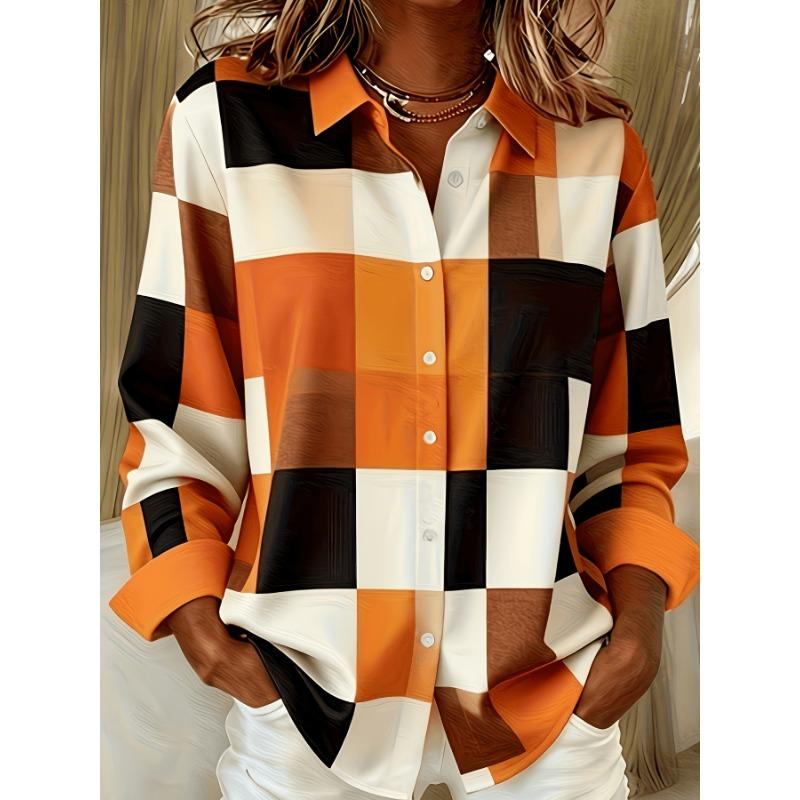 Elegante Camicia Stampata da Donna Edizione Speciale Manica Lunga con Bottoni