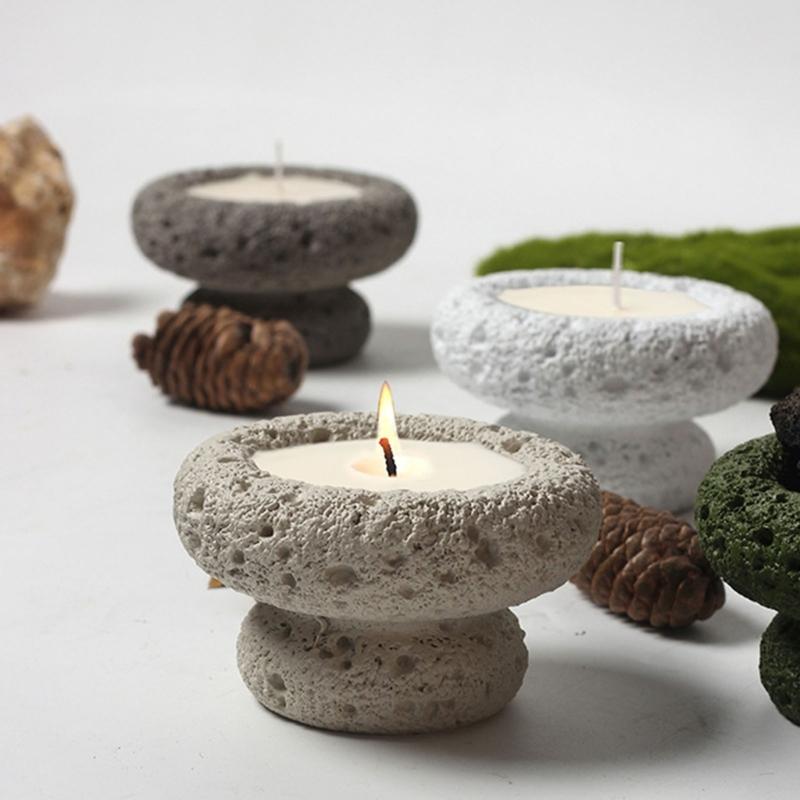 Colored Cement Mold Candle Holder Artificial Hand-sprayed Candle Plate for Crafts Tea Light Tray Concrete Plaster Molds
