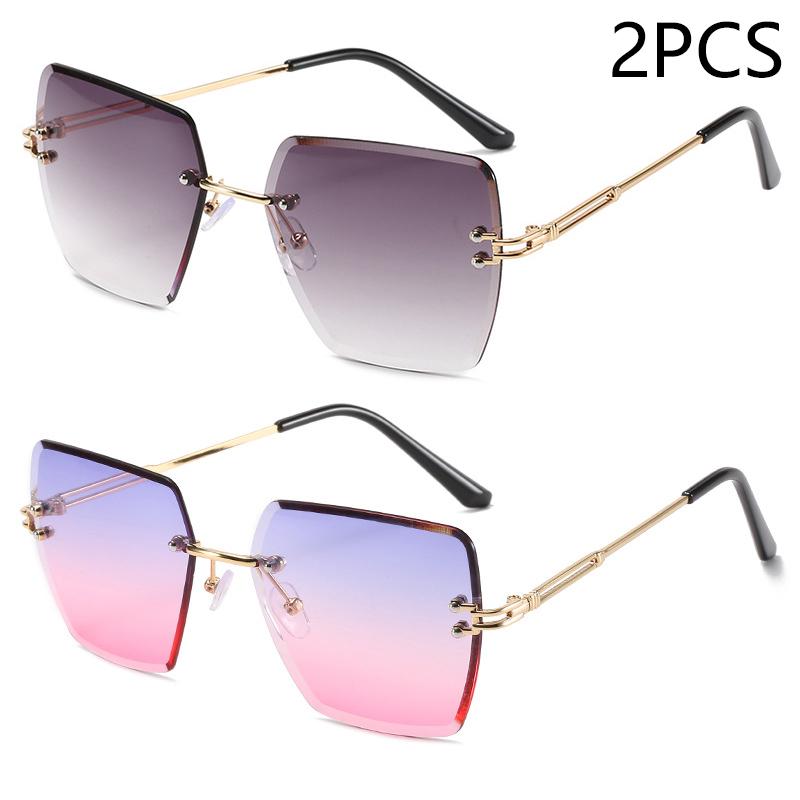 New Frameless Cut Edge Sunglasses Women Trendy Polygonal Gradient Color Sunglasses 9064