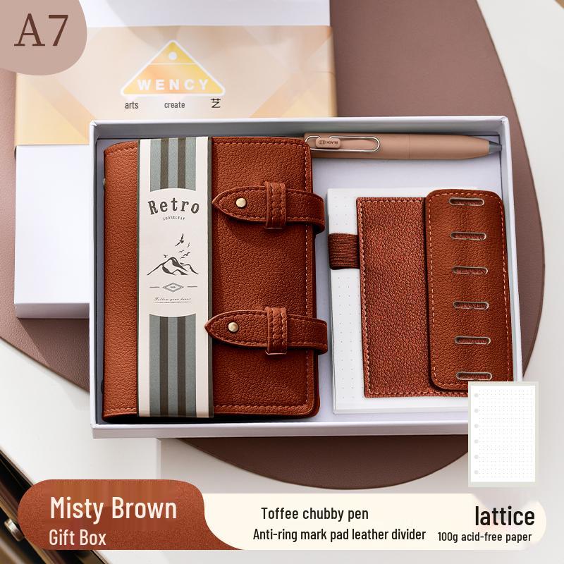 A7 Grain Leather Ring Binder Planner - Portable Pocket Journal with Blank Dot Grid Pages