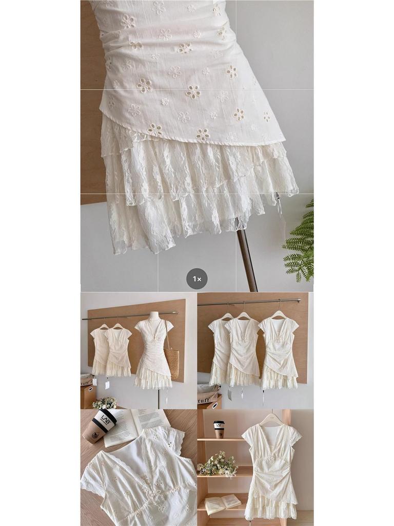French Retro Lace Embroidered Summer Dress - Women's Slimming Waist-Cinched Two-Piece Style
