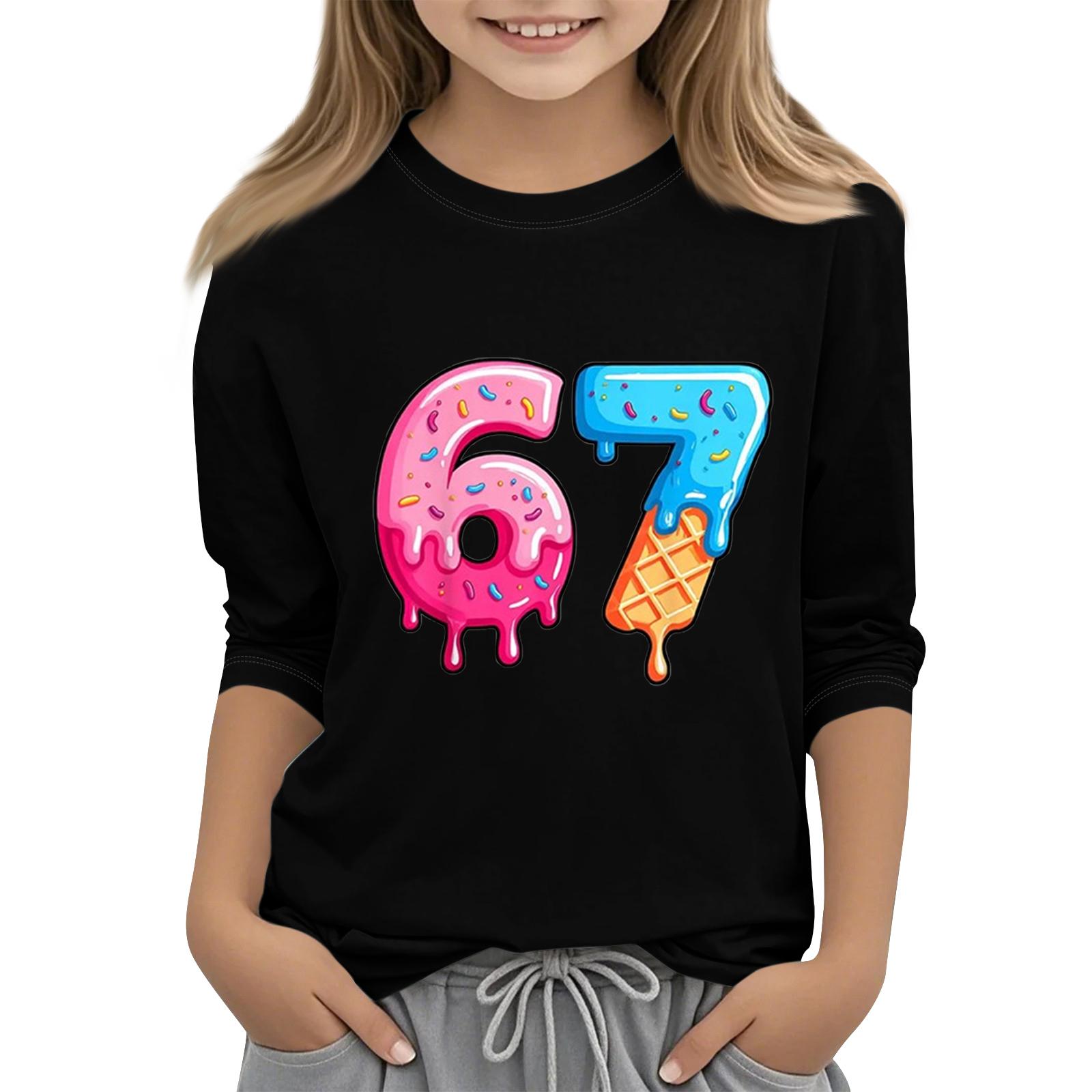 

Детская мода Футболка с рукавом три четверти, круглым вырезом, с принтом, повседневный топ 110 чёрный