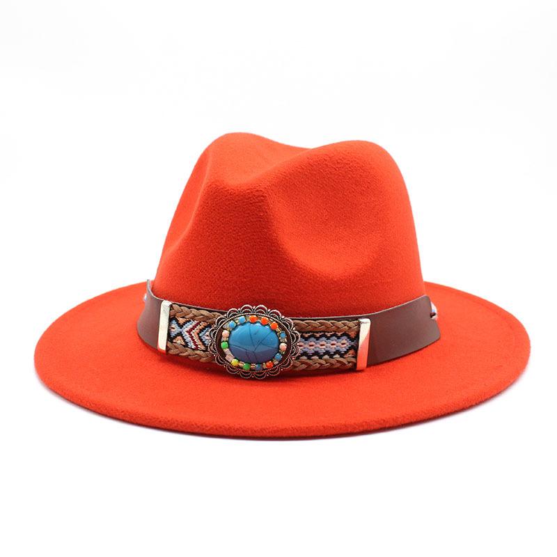 Ethnic Style Flat-Brimmed Big-Eave Hat Straight-Brimmed Jazz Hat Woolen Top Hat
