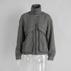Women Loose Stand Collar Zipper Pocket Herringbone Long Sleeve Jacket Coat