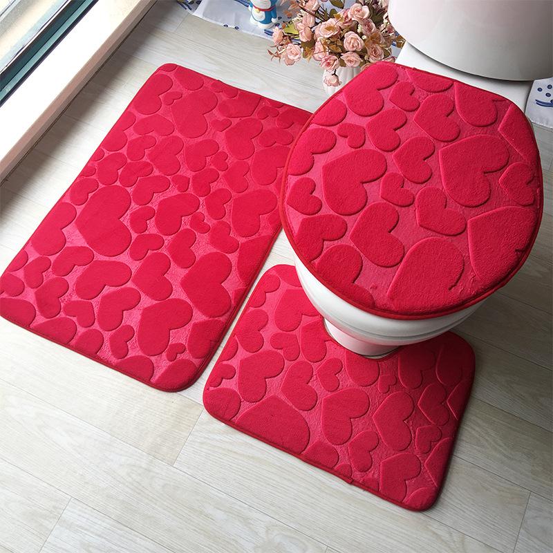 3PCS Home Bathroom Bath Mat Set Toilet Mat Non-slip Bath Mat Bathroom Carpet Shower Carpet Set Toilet Cover Floor Mat