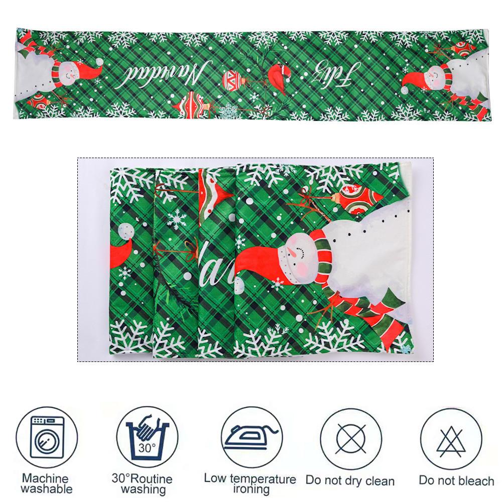Festive Christmas Table Runner With Red Green Plaid Snowman Print For Holiday Decor