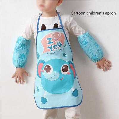 Children Apron Sleeve Set With Back Straps Adjustable Creative Cute Cartoon Waterproof Apron