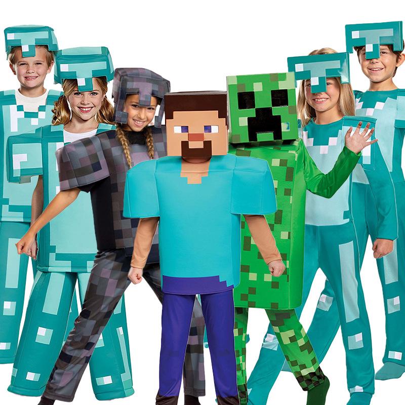 Minecraft Halloween Steve Kids Cosplay Costume - Blue/Green