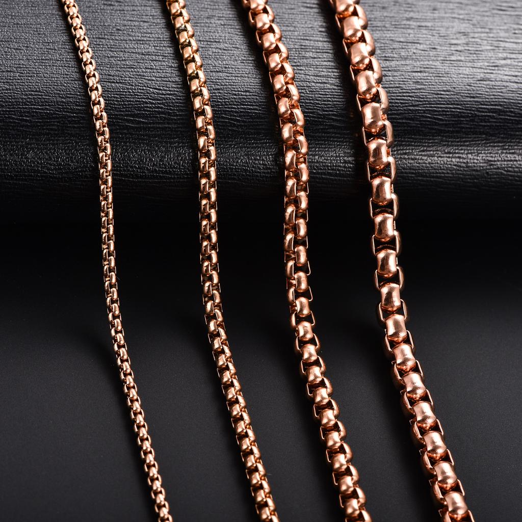 2/3/4/5mm Klasyczny Męski Stal Nierdzewna Rolo Kwadratowy Sześcian Łańcuszek Naszyjnik dla Mężczyzn Kobiet Posrebrzany Różowym Złotem Choker Metalowa Biżuteria