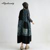 Korean Fashion Autumn Spring Women Oversized Denim Sundress O Neck Patchwork Rose Floral Print Tank Dress Sleeveless Retro Baggy Stylish Midi Dress