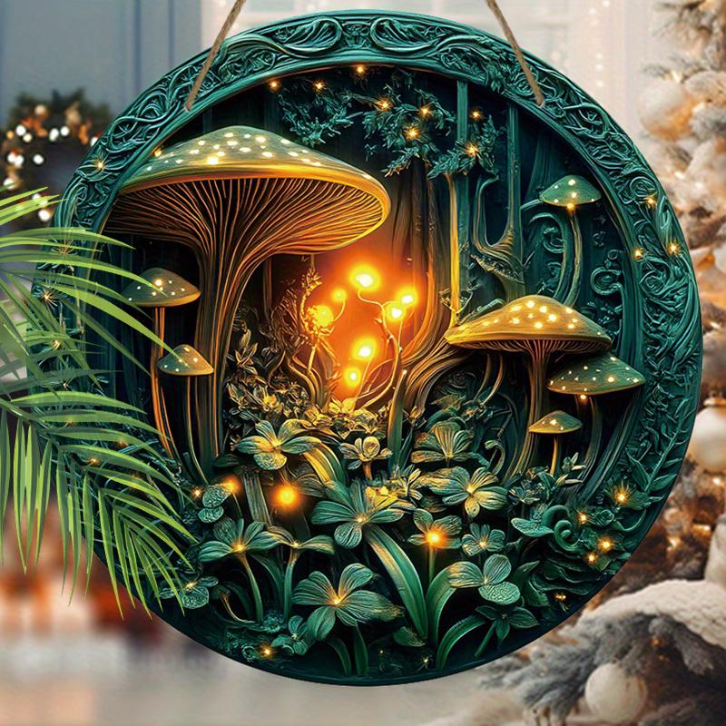 2D Flat Hanging Decorative Signs,interior Wall or Door Decoration,garden Dec,the Pattern Is Mushrooms and Forests,a Housewarming Gift for Friends