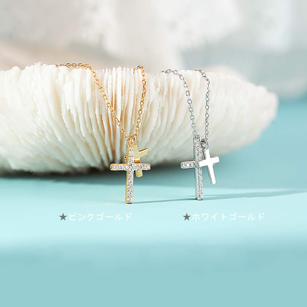 Necklace for Double Zirconia Silver Birthday Jewelry K.L.Y Women, Popular, Cross, Strand, CZ, 925, Hypoallergenic, Necklace, Accessory, Gift, Women's