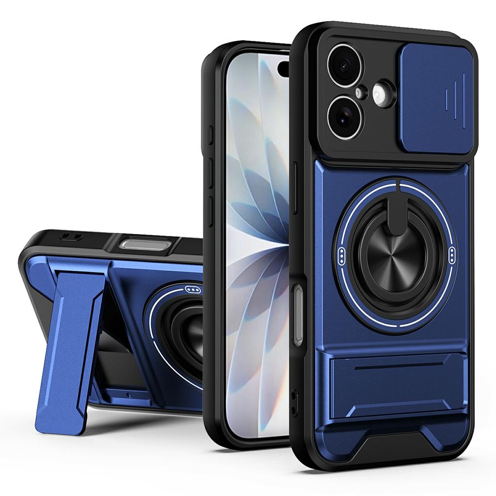 For iPhone 17 Case Compatible with MagSafe Ring Holder Foldable Kickstand TPU PC Phone Cover with Camera Lens Slider