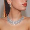 Luxury Super Flash Imported Rhinestone Necklace Earrings Two-piece Set Jewelry