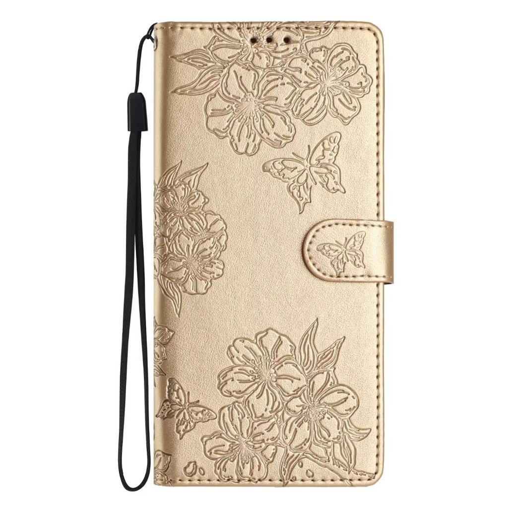 Applicable To Samsung S26 Mobile Phone Leather Case A27 Butterfly Cherry Blossom Embossed Card Wallet Protective Case A05S Matte Solid Color
