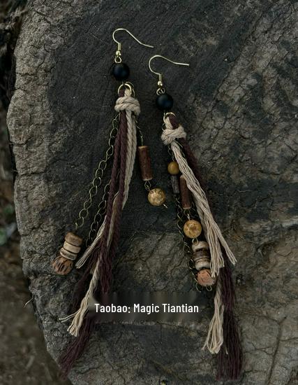 Tibetan-Style Wooden Leather Choker Necklace with Retro Earrings