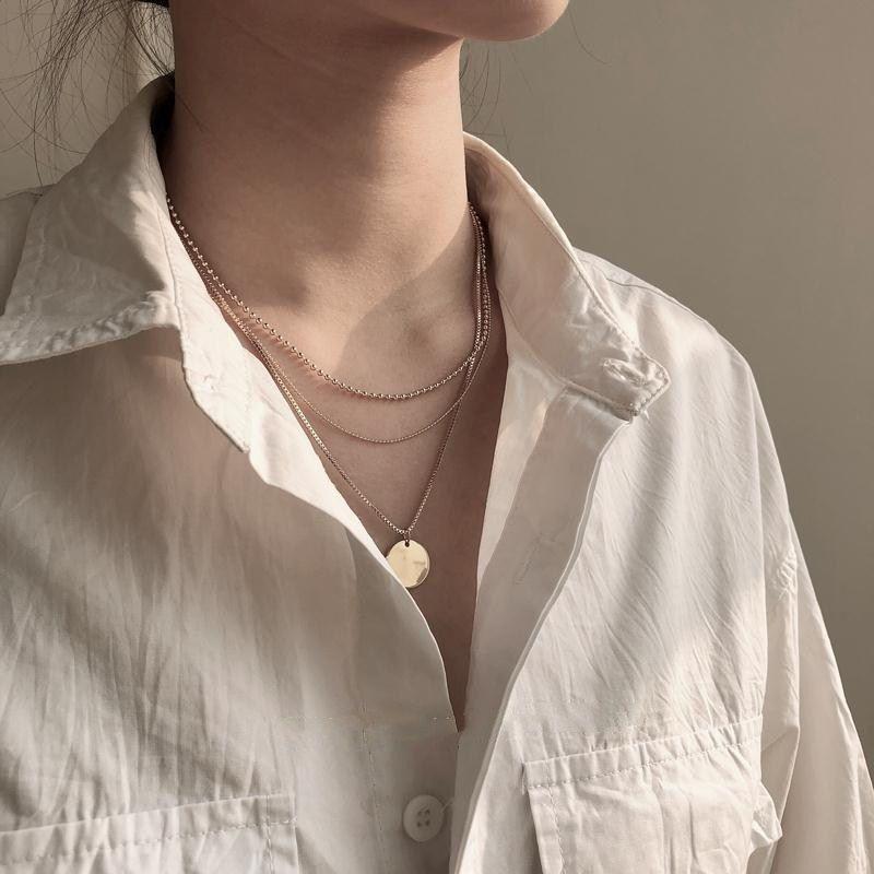 Japanese & Korean Style Multi-Layer Round Pendant Necklace for Versatile Elegance